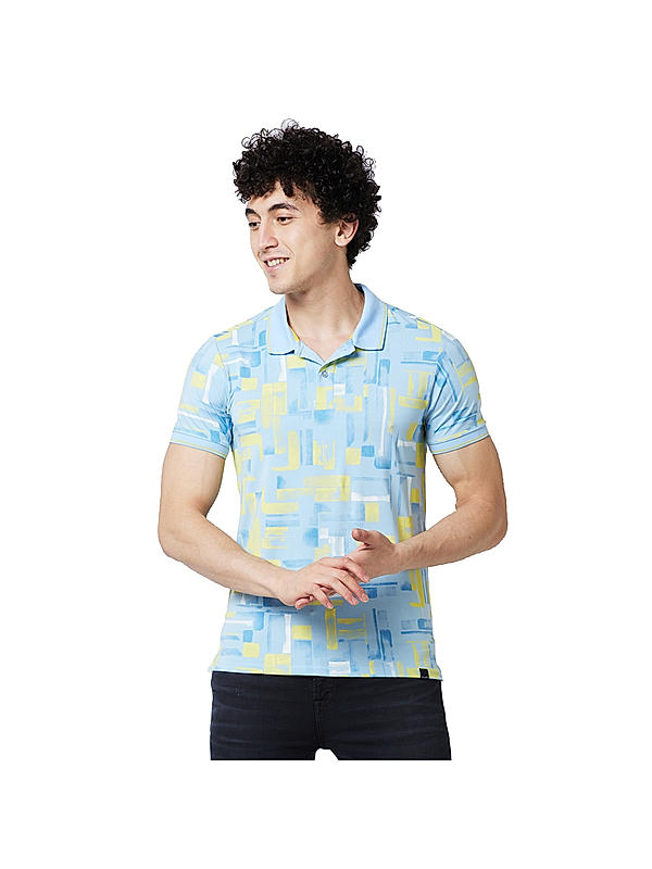 Men Slim Fit Blue Printed T-SHIRTS