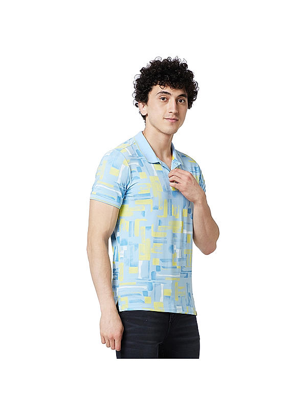 Men Slim Fit Blue Printed T-SHIRTS