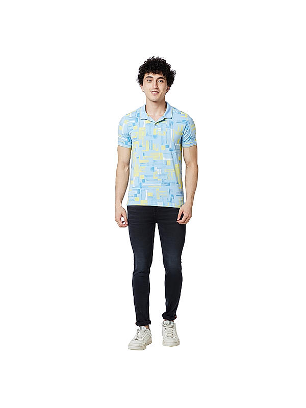 Men Slim Fit Blue Printed T-SHIRTS