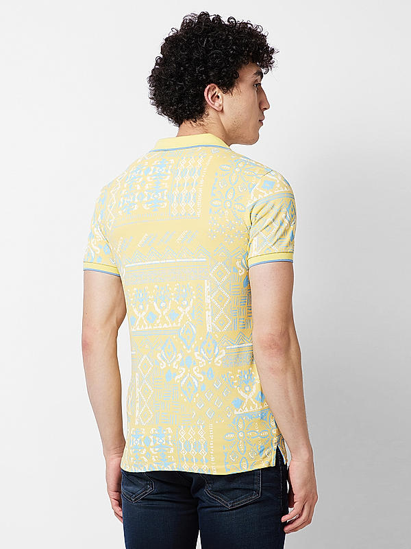 Men Slim Fit Yellow Printed T-SHIRTS