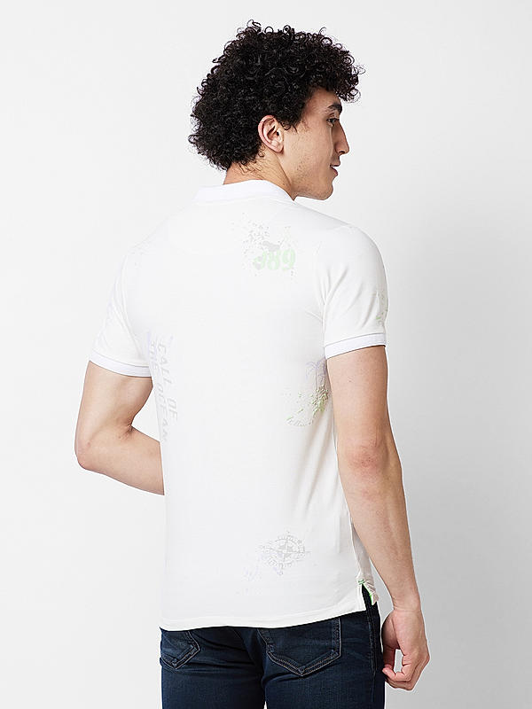 Men Slim Fit White Printed T-SHIRTS