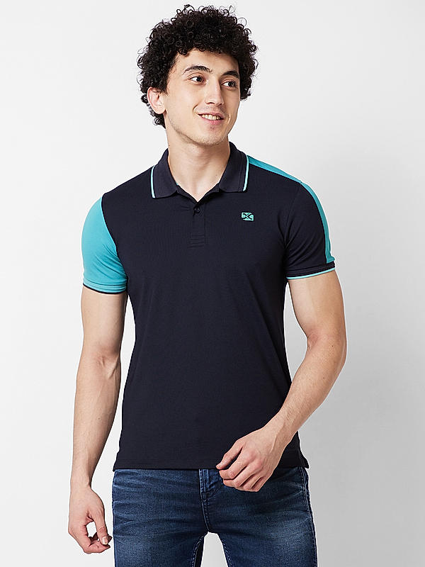 Men Slim Fit Navy Solid T-SHIRTS