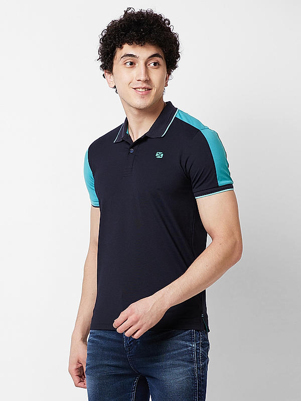 Men Slim Fit Navy Solid T-SHIRTS