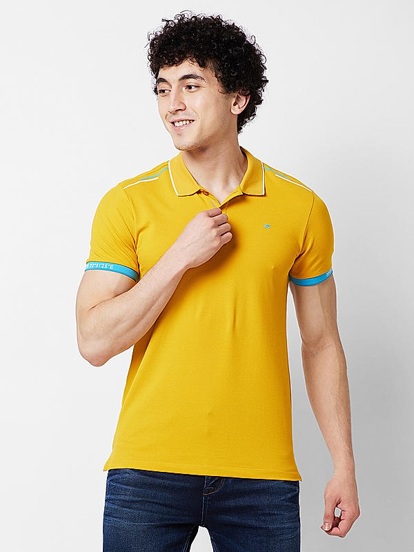 Men Slim Fit Yellow Solid T-SHIRTS