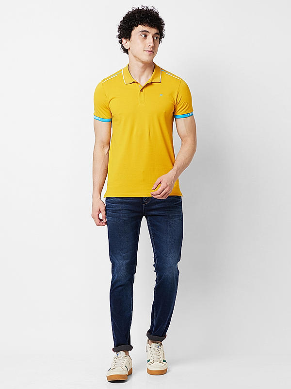 Men Slim Fit Yellow Solid T-SHIRTS