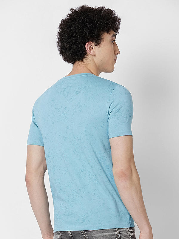 Men Slim Fit Blue Printed T-SHIRTS