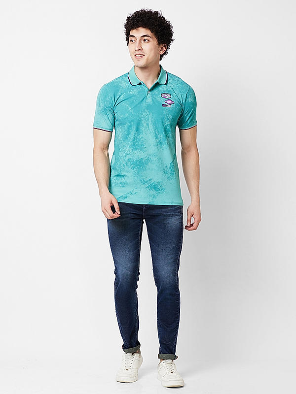 Men Slim Fit Green Printed T-SHIRTS