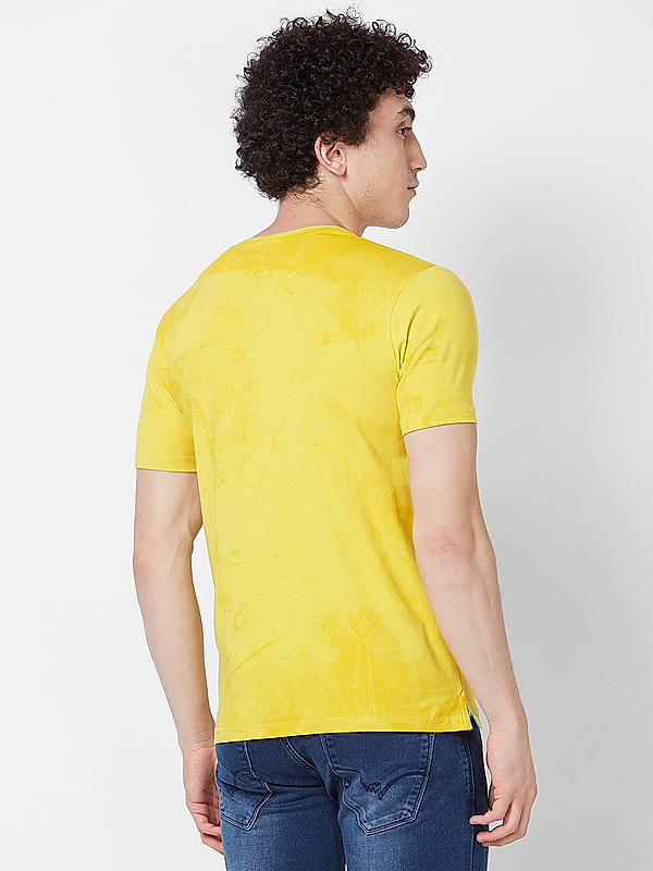 Men Slim Fit Yellow Printed T-SHIRTS