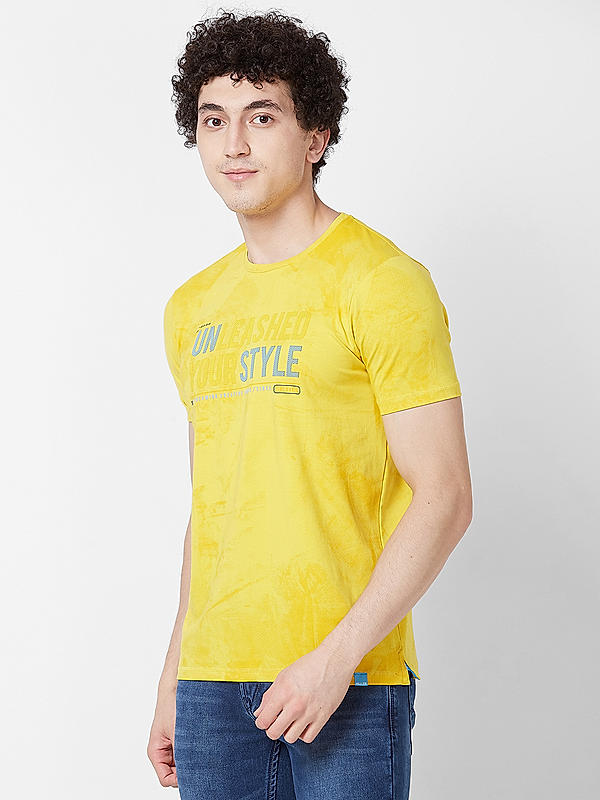 Men Slim Fit Yellow Printed T-SHIRTS