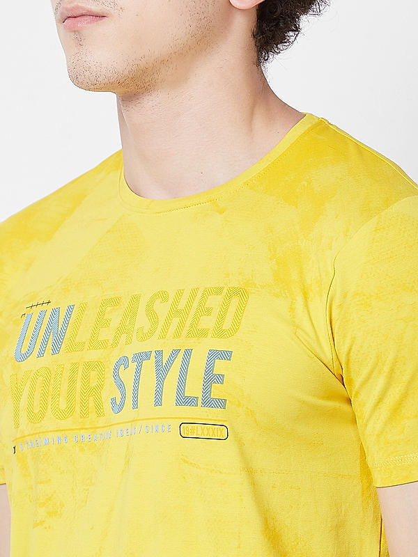 Men Slim Fit Yellow Printed T-SHIRTS