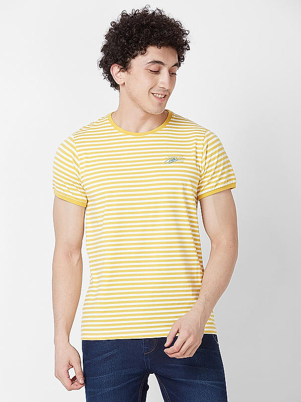 Men Slim Fit Yellow Printed T-SHIRTS