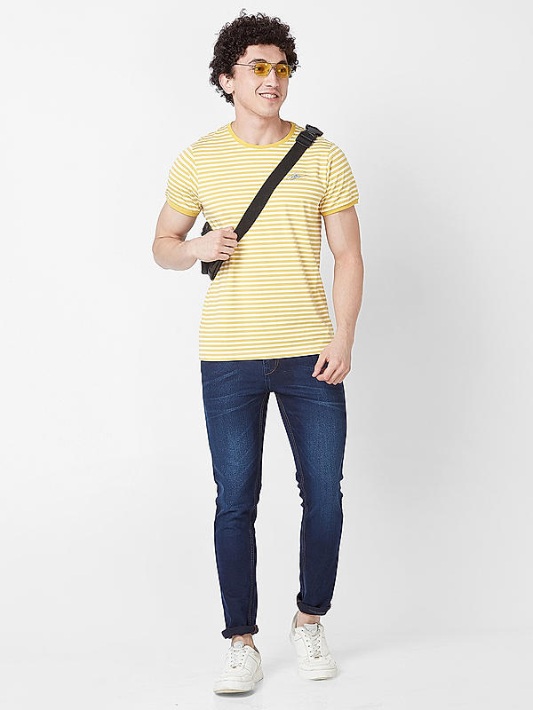 Men Slim Fit Yellow Printed T-SHIRTS