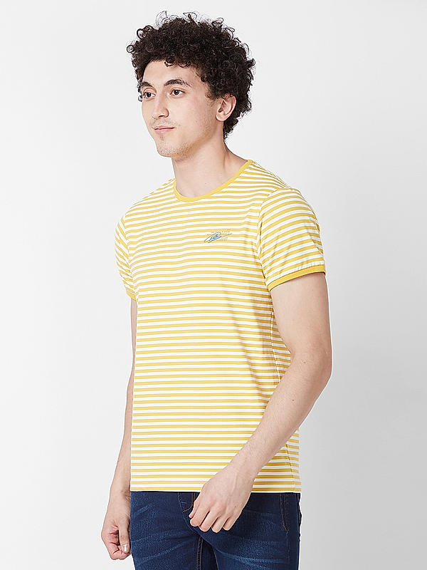 Men Slim Fit Yellow Printed T-SHIRTS