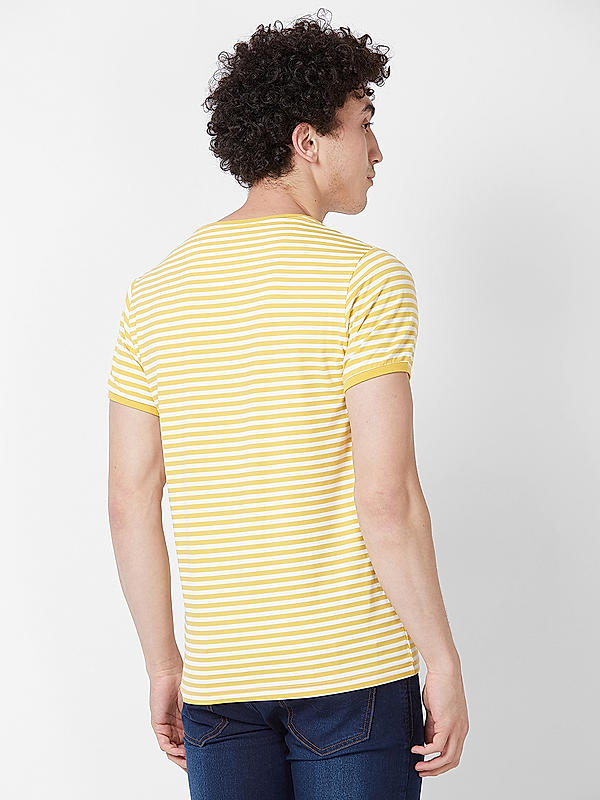 Men Slim Fit Yellow Printed T-SHIRTS