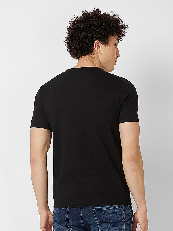 Men Slim Fit Black Printed T-SHIRTS