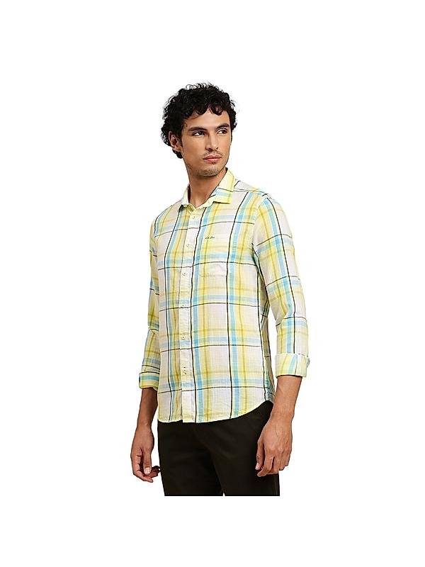 Killer Yellow Checks Shirt Spread Collar Casual Shirts