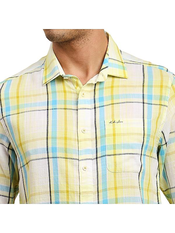 Killer Yellow Checks Shirt Spread Collar Casual Shirts