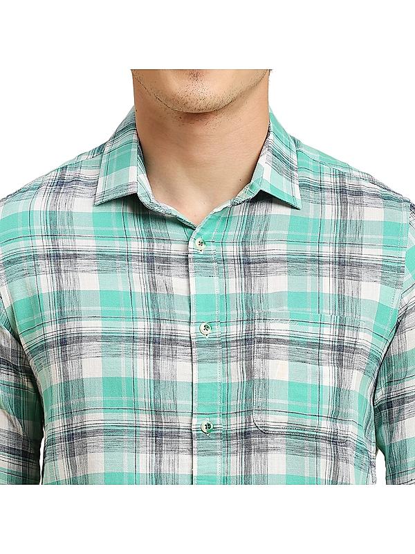 Killer Green Checks Shirt Spread Collar Casual Shirts