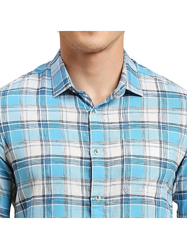Killer Light Blue Checks Shirt Spread Collar Casual Shirts