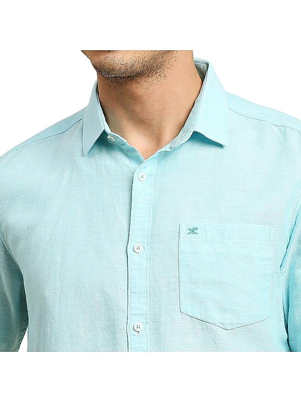 Killer Sky Blue Solid Spread Collar Casual Shirts