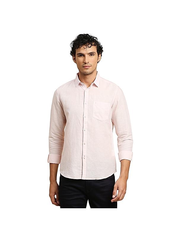 Killer Light Pink Solid Spread Collar Casual Shirts