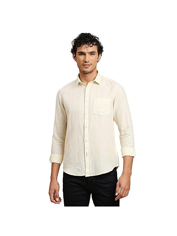 Killer Yellow Solid Spread Collar Casual Shirts