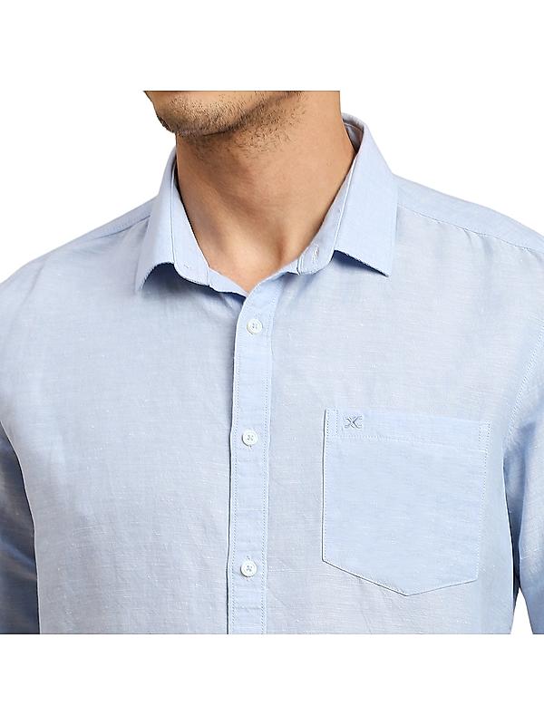 Killer Blue Solid Spread Collar Casual Shirts