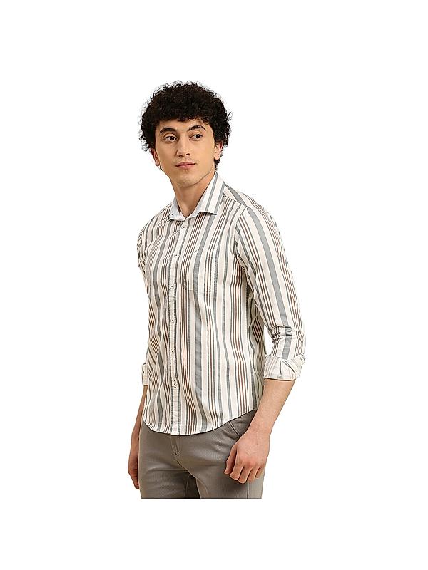 Killer White Striped Spread Collar Casual Shirts