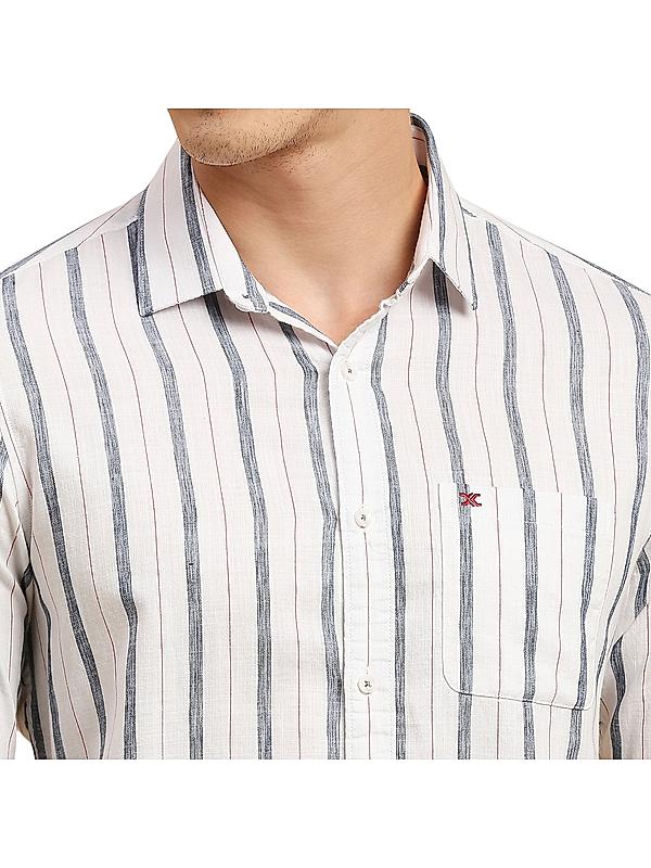 Killer White Striped Spread Collar Casual Shirts