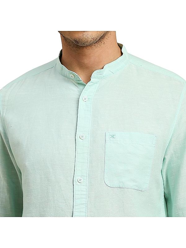 Killer Light Green Solid Mandarin Collar Casual Shirts