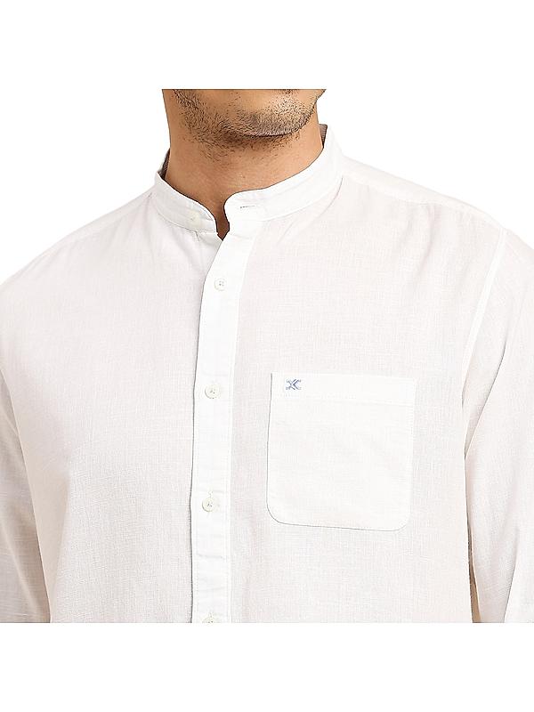 Killer White Solid Mandarin Collar Casual Shirts