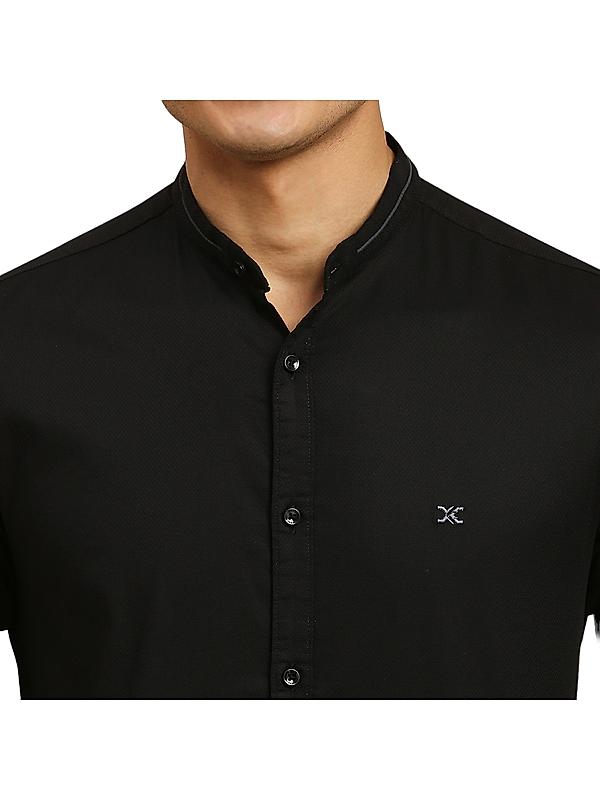 Killer Black Solid Mandarin Collar Casual Shirts