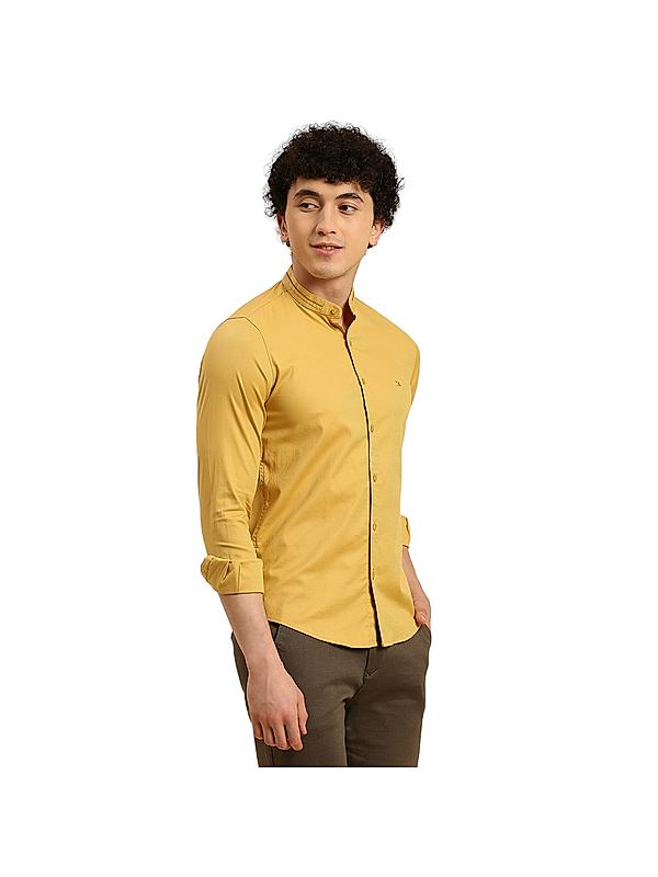 Killer Yellow Solid Mandarin Collar Casual Shirts