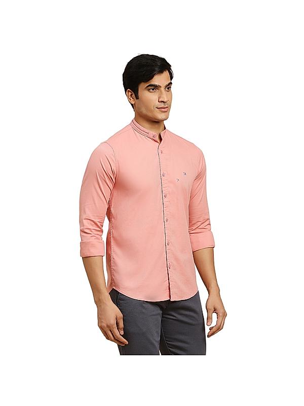 Killer Pink Solid Mandarin Collar Casual Shirts