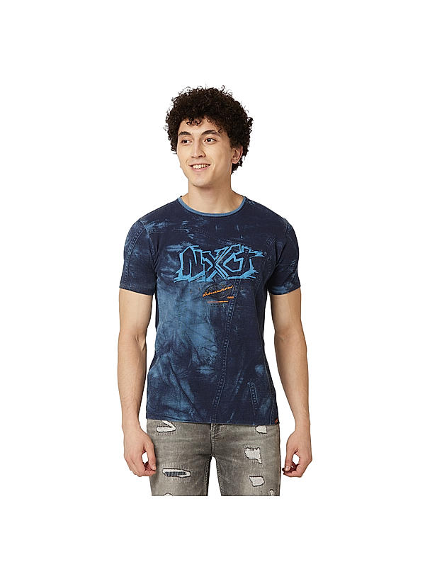Killer Blue Printed Round Neck Casual T-Shirts