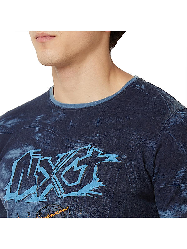 Killer Blue Printed Round Neck Casual T-Shirts