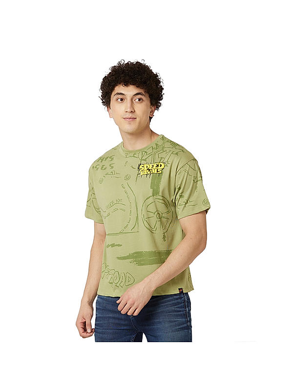Killer Green Printed Round Neck Casual T-Shirts