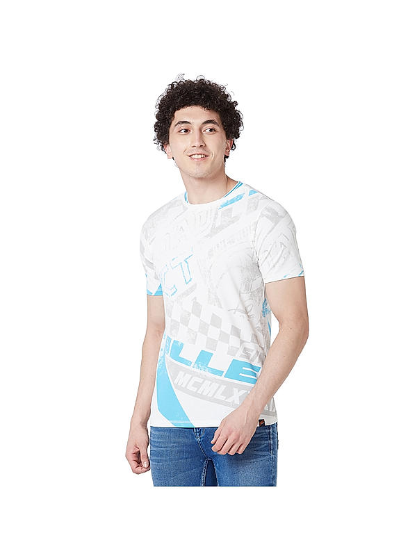 Killer White Printed Round Neck Casual T-Shirts