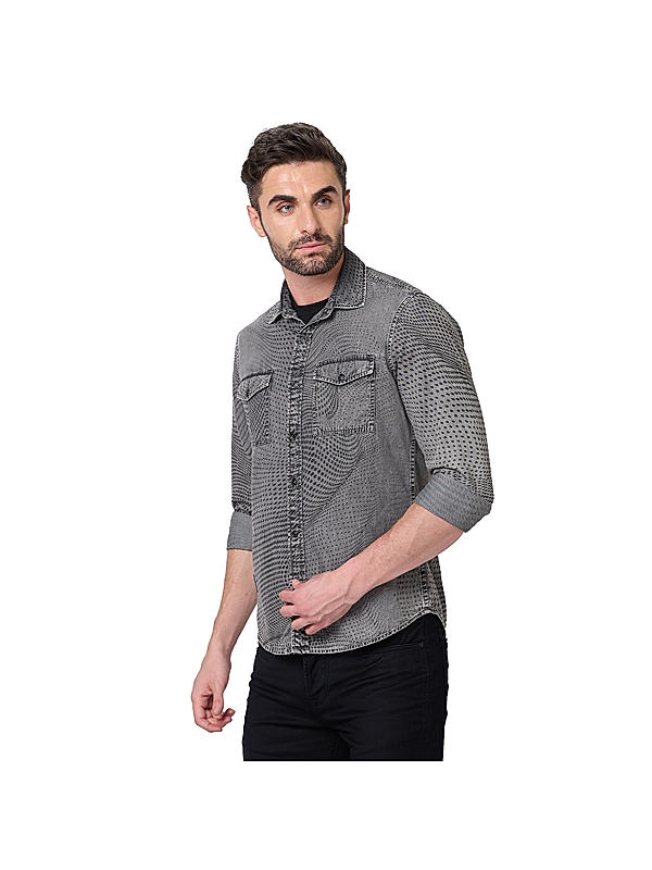 KILLER Men Dark Grey Solid Shirts