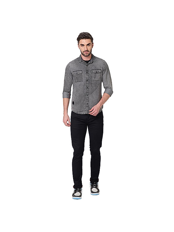 KILLER Men Dark Grey Solid Shirts