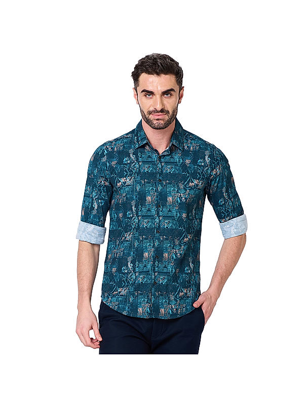 KILLER Men Dark Green Printed Shirts