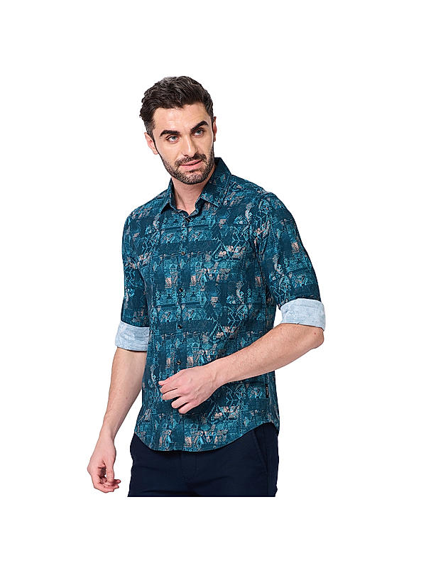 KILLER Men Dark Green Printed Shirts