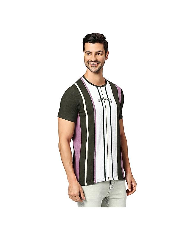 KILLER Men Dark Green Stripes T-Shirts