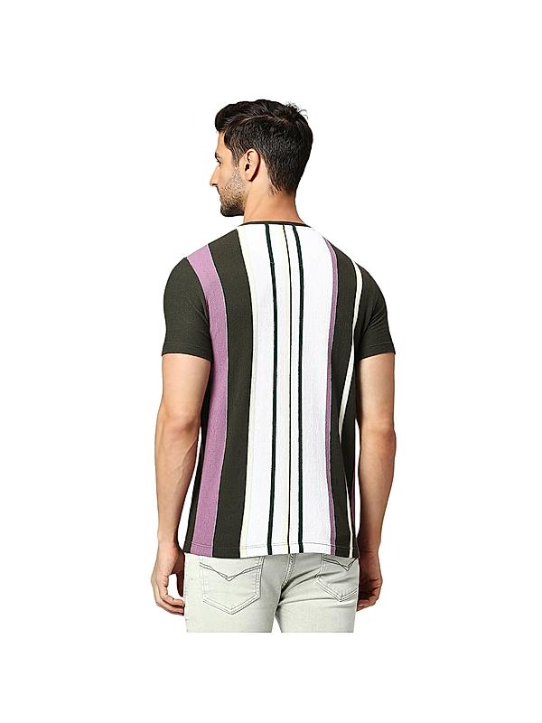 KILLER Men Dark Green Stripes T-Shirts