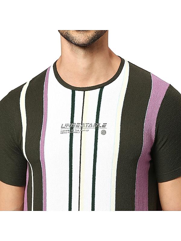 KILLER Men Dark Green Stripes T-Shirts