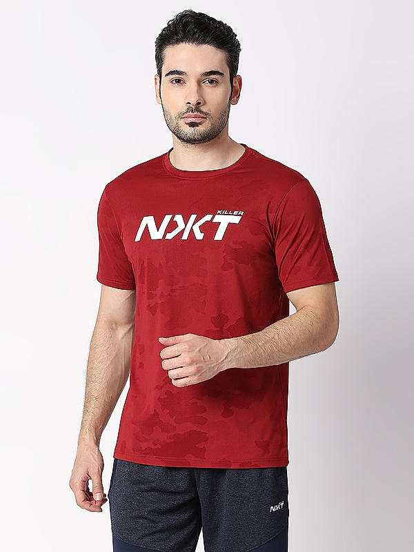 Killer Maroon Round Neck Printed T-Shirts