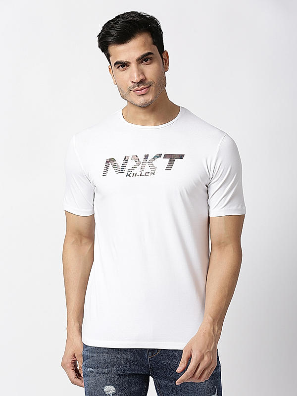 Killer White Round Neck Printed T-Shirts