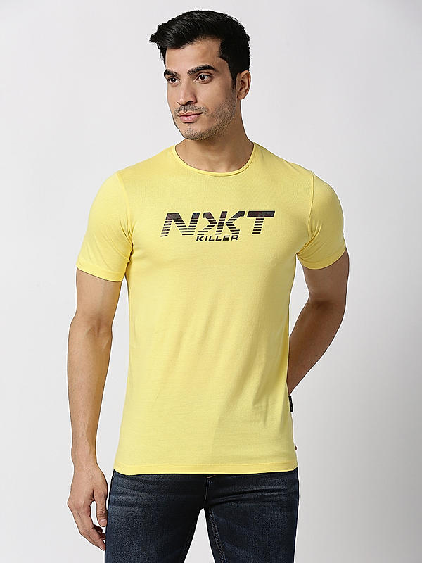 Killer Yellow Round Neck Printed T-Shirts