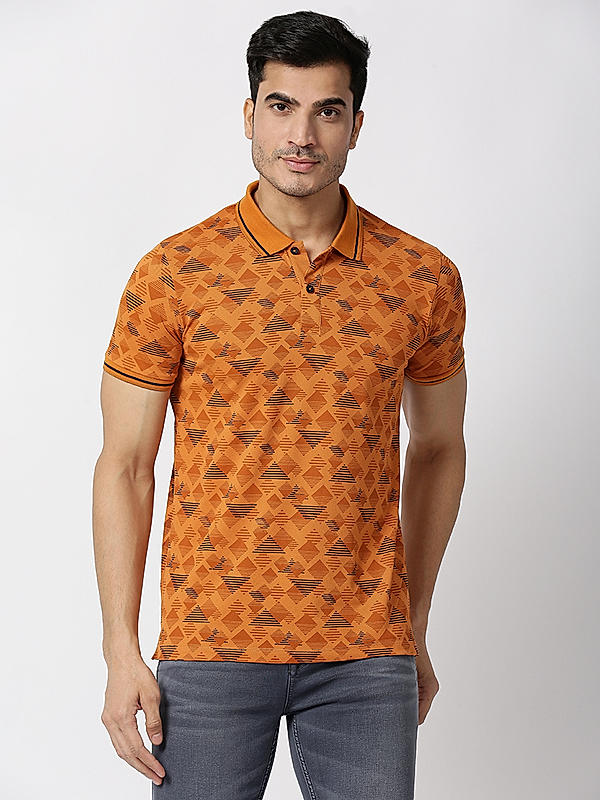 Killer Orange Polo Neck Abstract T-Shirts