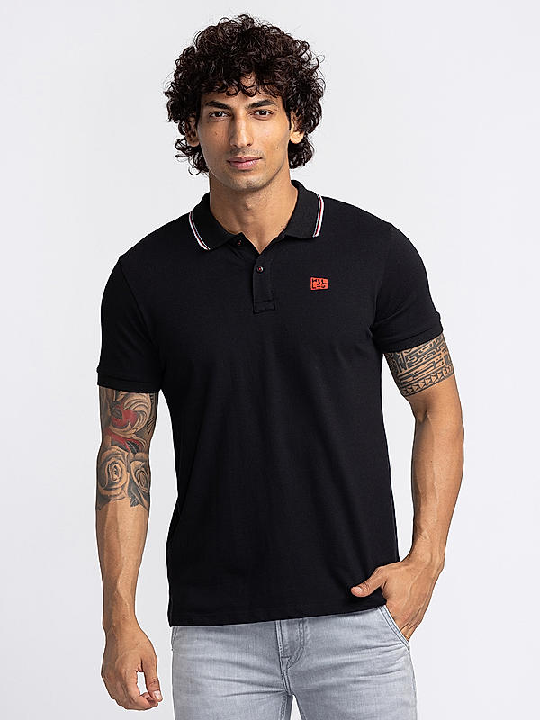 Killer Black Polo Neck Solid T-Shirts